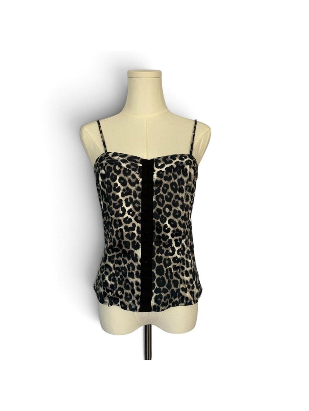 Express black & white leopard print cami top with velvet center panel